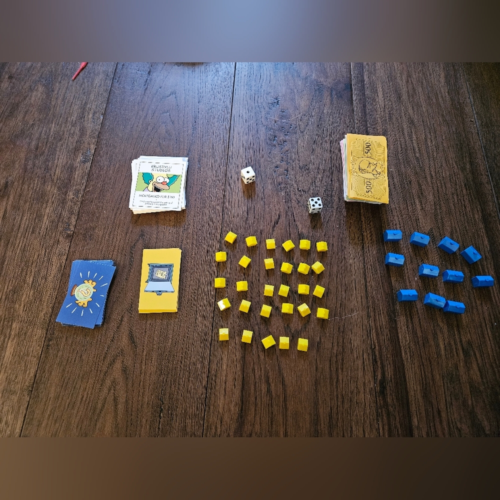 MONOPOLY SIMPSONS Replacement Parts, 11 Blue & 29 Yellow Cards Property Money.